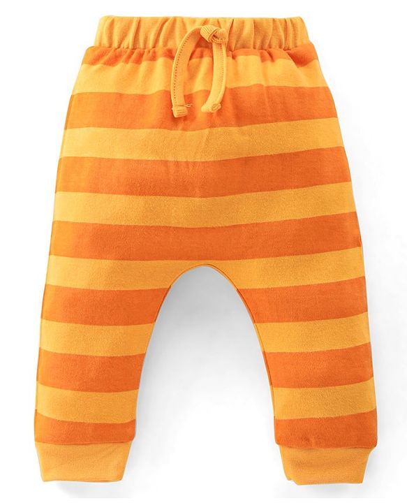 Babyhug Interlock Cotton Full Length Diaper Pants Stripes & Jungle Print Pack of 3 - Orange & White