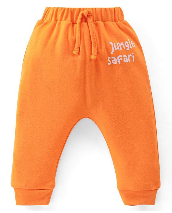 Babyhug Interlock Cotton Full Length Diaper Pants Stripes & Jungle Print Pack of 3 - Orange & White