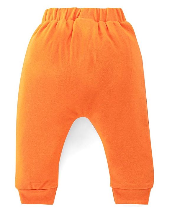 Babyhug Interlock Cotton Full Length Diaper Pants Stripes & Jungle Print Pack of 3 - Orange & White