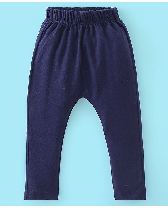 Babyhug Cotton Knit Full Length Diaper Pants Stripes & Hippo Print Pack Of 3- Grey White & Blue