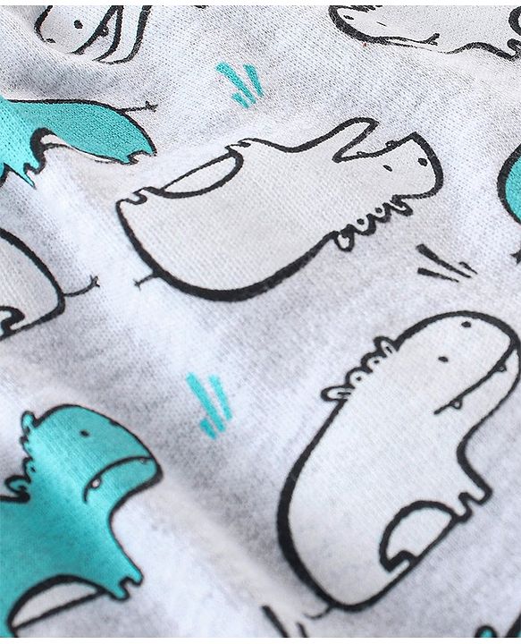 Babyhug Cotton Knit Full Length Diaper Pants Stripes & Hippo Print Pack Of 3- Grey White & Blue