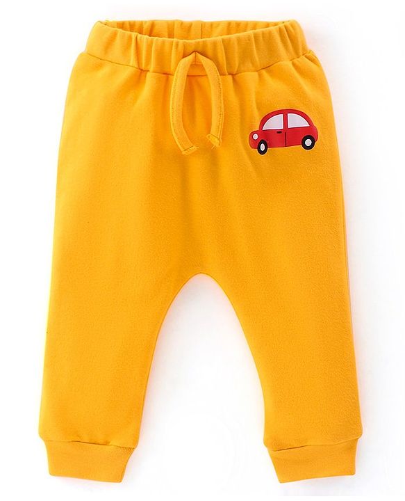 Babyhug Cotton Full Length Diaper Pants Stripes & Car Print Pack Of 3- Yellow Red & Blue