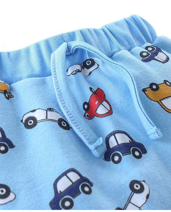 Babyhug Cotton Full Length Diaper Pants Stripes & Car Print Pack Of 3- Yellow Red & Blue