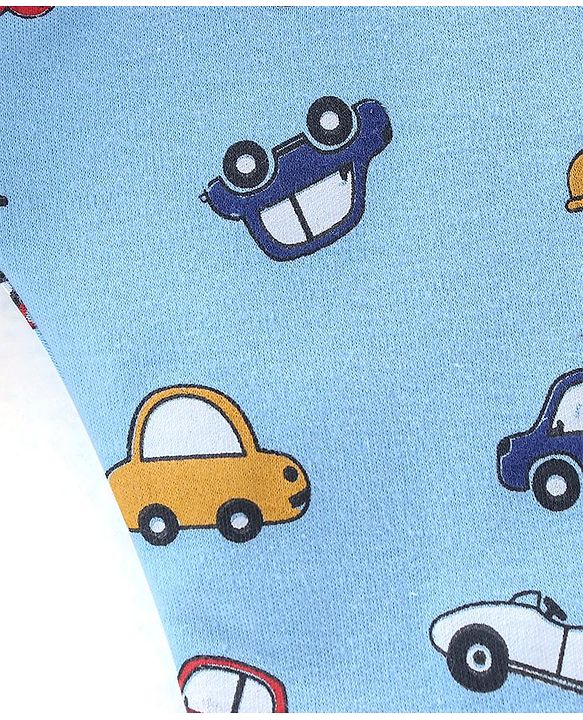 Babyhug Cotton Full Length Diaper Pants Stripes & Car Print Pack Of 3- Yellow Red & Blue