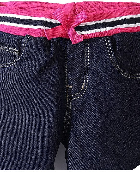 Babyhug Cotton Spandex Full Length Joggers With Stretch - Dark Blue