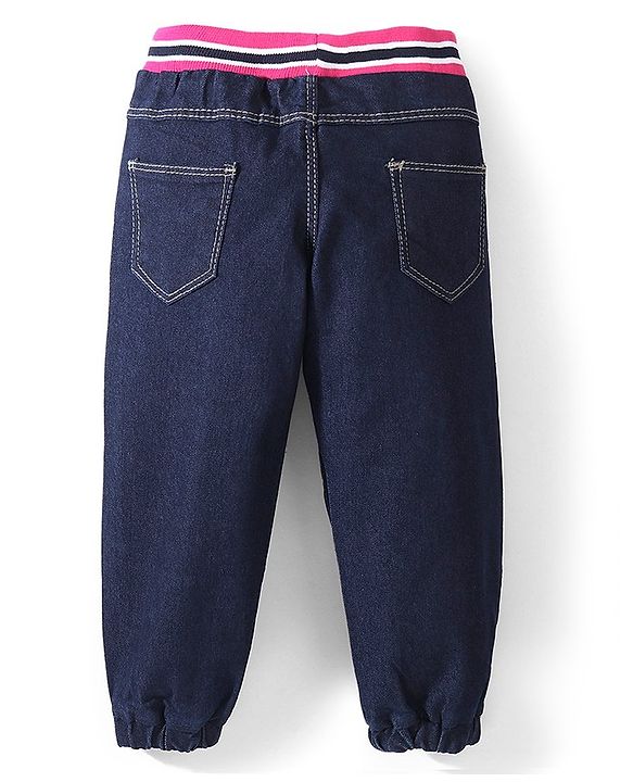 Babyhug Cotton Spandex Full Length Joggers With Stretch - Dark Blue