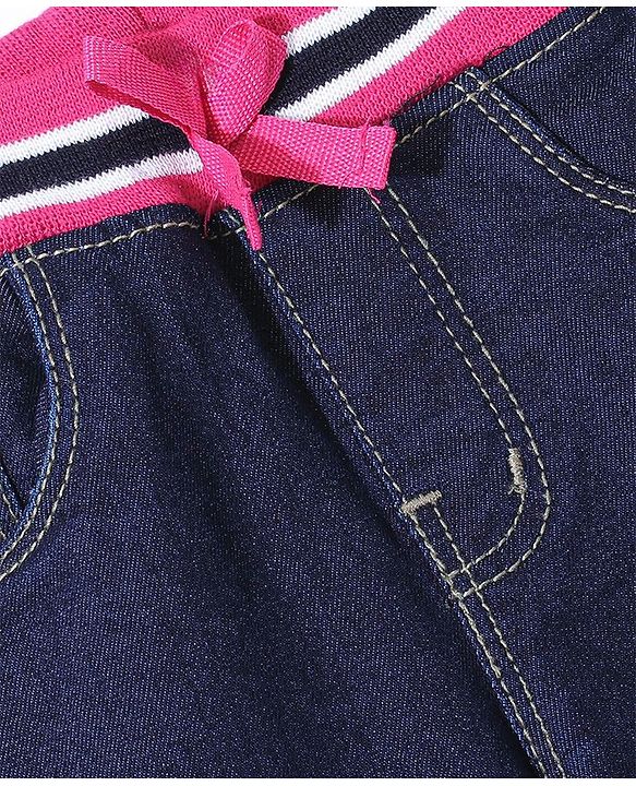 Babyhug Cotton Spandex Washed Stretchable Denim Capris - Dark Blue