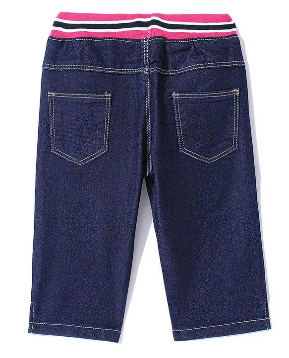 Babyhug Cotton Spandex Washed Stretchable Denim Capris - Dark Blue