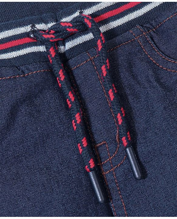 Babyhug Cotton Poly Full Length Washed Denim Jogger with Stretch - Dark Blue
