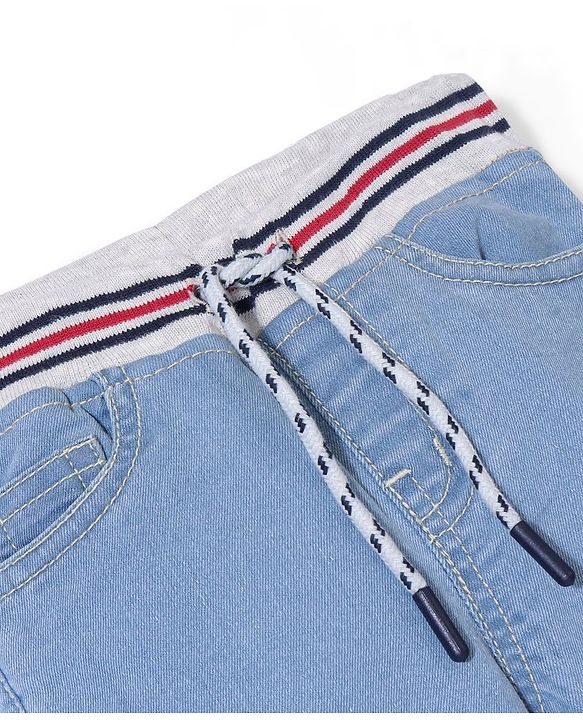 Babyhug Cotton Full Length Washed Denim Jogger with Stretch - Light Blue