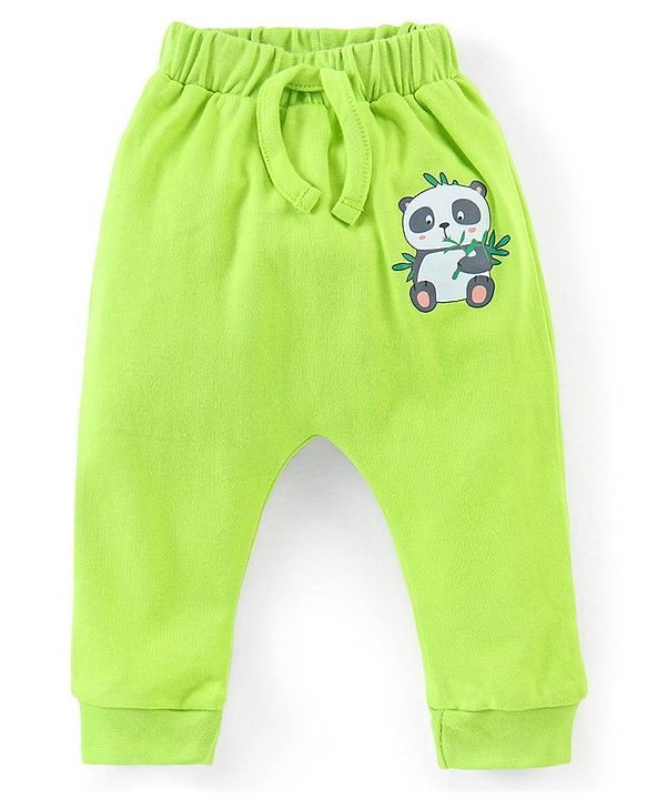 Babyhug Cotton Full Length Diaper Pants Stripes & Panda Print Pack of 3- Blue & Green