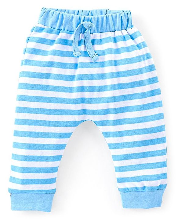 Babyhug Cotton Full Length Diaper Pants Stripes & Panda Print Pack of 3- Blue & Green