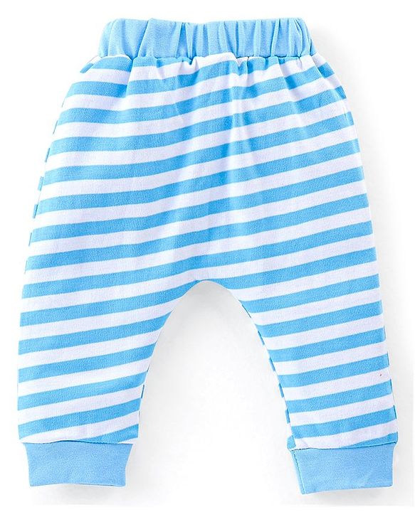 Babyhug Cotton Full Length Diaper Pants Stripes & Panda Print Pack of 3- Blue & Green