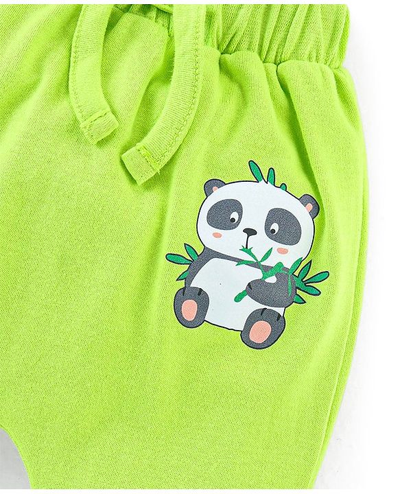 Babyhug Cotton Full Length Diaper Pants Stripes & Panda Print Pack of 3- Blue & Green