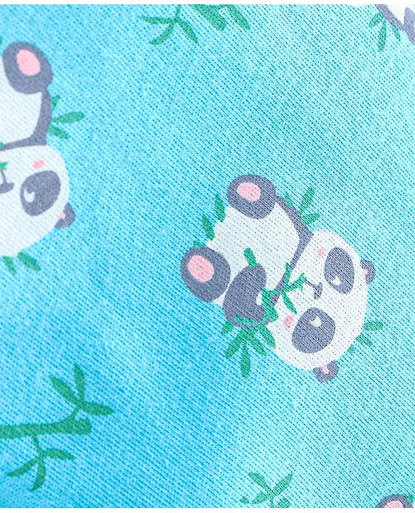 Babyhug Cotton Full Length Diaper Pants Stripes & Panda Print Pack of 3- Blue & Green
