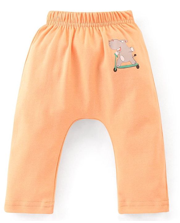 Babyhug Cotton Ankle Length Diaper Pants Stripes & Hippo Print Pack of 3- Peach Purple & Blue