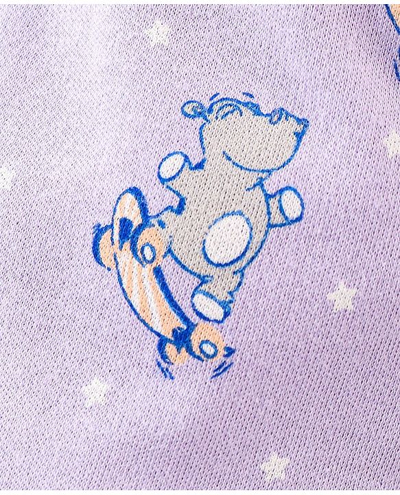 Babyhug Cotton Ankle Length Diaper Pants Stripes & Hippo Print Pack of 3- Peach Purple & Blue