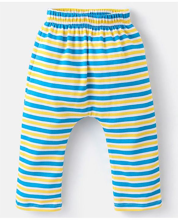 Babyhug Cotton Diaper Pants Pack of 3 Striped & Dino Print - Blue