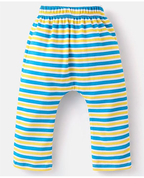 Babyhug Cotton Diaper Pants Pack of 3 Striped & Dino Print - Blue