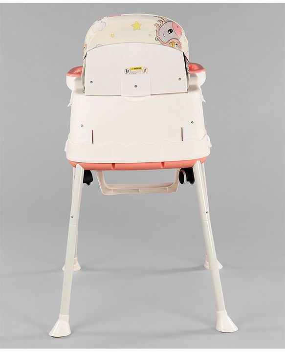 Babyhug 3 in 1 Comfy High Chair Unicorn Printed Cushion - Pink| High Chair, Feeding Chair & Booster Chair| Adjustable Double Food Tray| Removable PU Leather Seat| Safety Harness| Removable Footrest