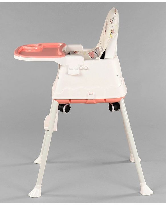 Babyhug 3 in 1 Comfy High Chair Unicorn Printed Cushion - Pink| High Chair, Feeding Chair & Booster Chair| Adjustable Double Food Tray| Removable PU Leather Seat| Safety Harness| Removable Footrest