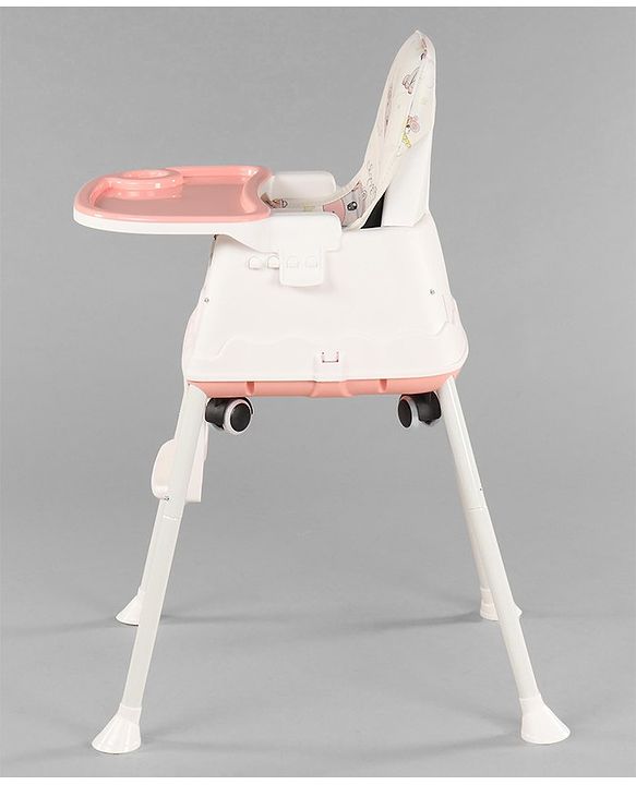 Babyhug 3 in 1 Comfy High Chair Unicorn Printed Cushion - Pink| High Chair, Feeding Chair & Booster Chair| Adjustable Double Food Tray| Removable PU Leather Seat| Safety Harness| Removable Footrest