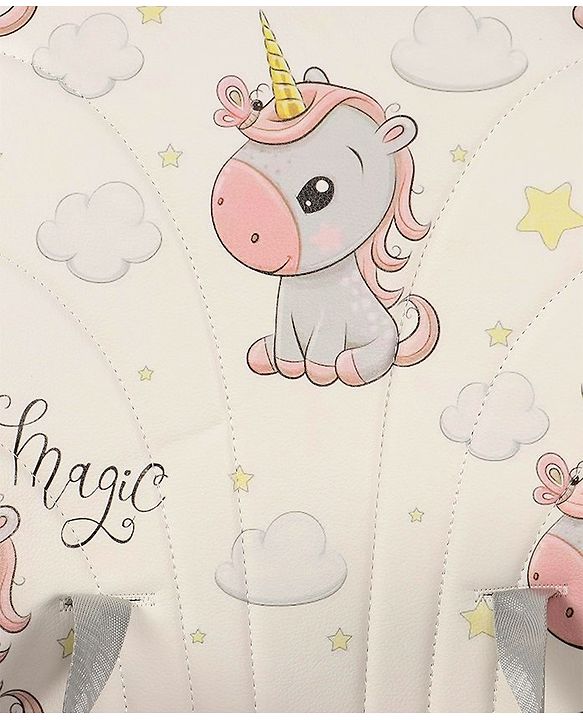 Babyhug 3 in 1 Comfy High Chair Unicorn Printed Cushion - Pink| High Chair, Feeding Chair & Booster Chair| Adjustable Double Food Tray| Removable PU Leather Seat| Safety Harness| Removable Footrest