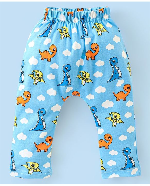 Babyhug Cotton Diaper Pants Stripes & Dino Print Pack of 3 - Blue & Orange