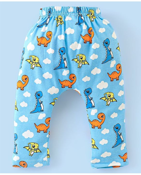 Babyhug Cotton Diaper Pants Stripes & Dino Print Pack of 3 - Blue & Orange