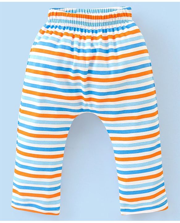 Babyhug Cotton Diaper Pants Stripes & Dino Print Pack of 3 - Blue & Orange
