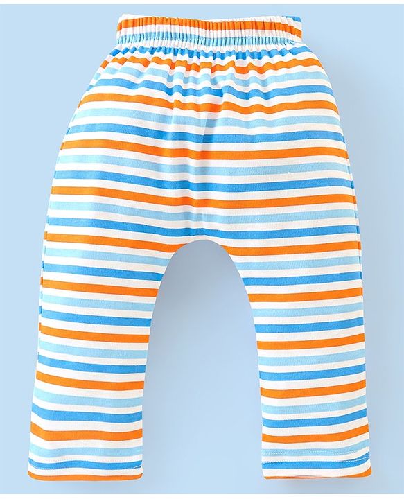 Babyhug Cotton Diaper Pants Stripes & Dino Print Pack of 3 - Blue & Orange