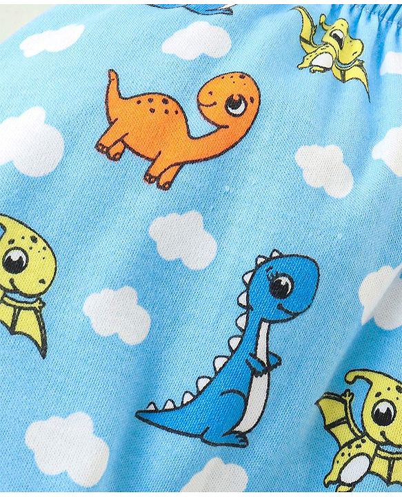 Babyhug Cotton Diaper Pants Stripes & Dino Print Pack of 3 - Blue & Orange