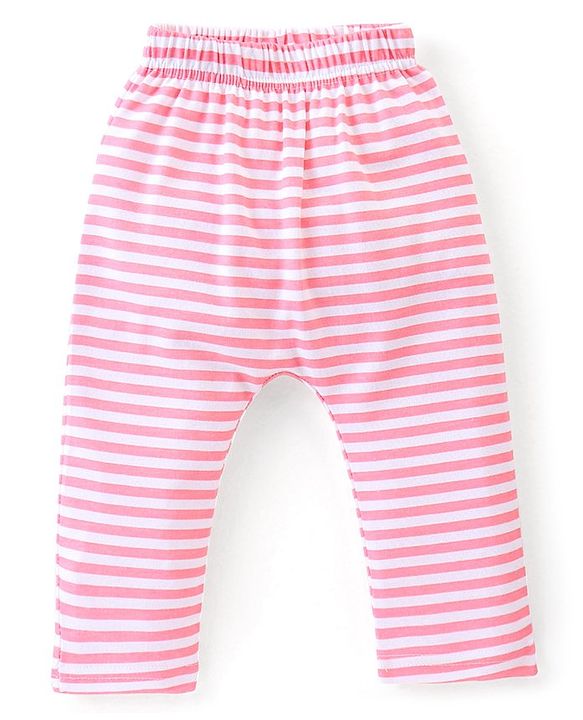 Babyhug Cotton Full Length Diaper Pants Stripes & Floral Print Pack of 3- Pink & Red