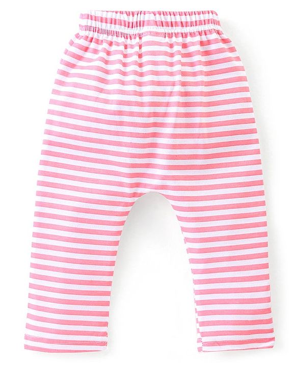 Babyhug Cotton Full Length Diaper Pants Stripes & Floral Print Pack of 3- Pink & Red