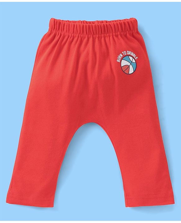 Babyhug Cotton Knee Length Diaper Pants Football Print Pack of 3 - Red & Blue