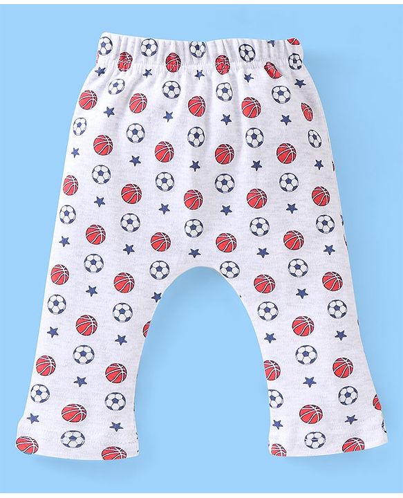 Babyhug Cotton Knee Length Diaper Pants Football Print Pack of 3 - Red & Blue