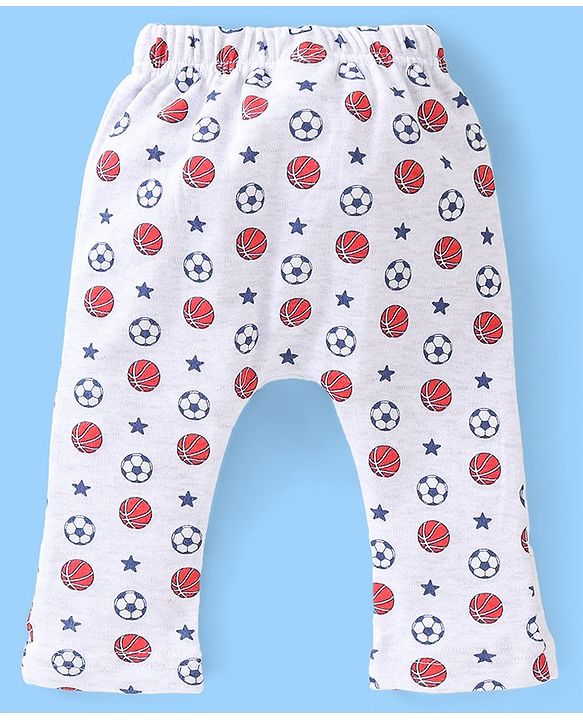 Babyhug Cotton Knee Length Diaper Pants Football Print Pack of 3 - Red & Blue