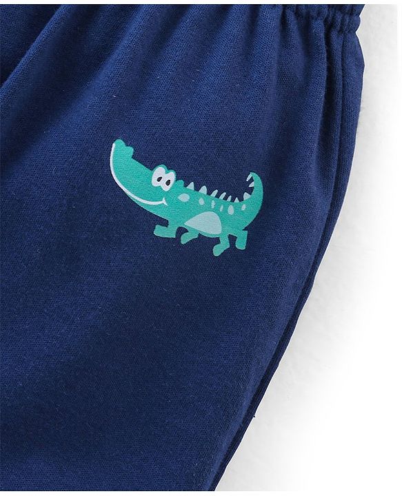 Babyhug Cotton Full Length Diaper Pants Stripes & Alligator Print Pack of 3- Blue Green & White