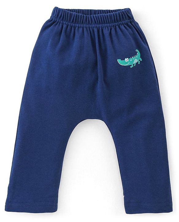 Babyhug Cotton Full Length Diaper Pants Stripes & Alligator Print Pack of 3- Blue Green & White