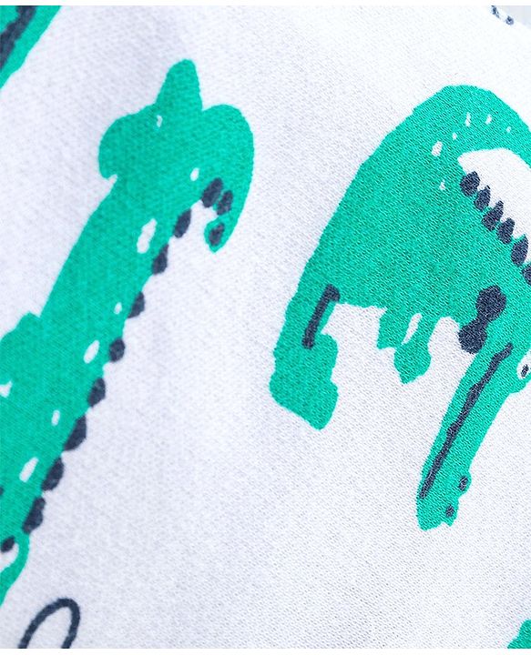 Babyhug Cotton Full Length Diaper Pants Stripes & Alligator Print Pack of 3- Blue Green & White