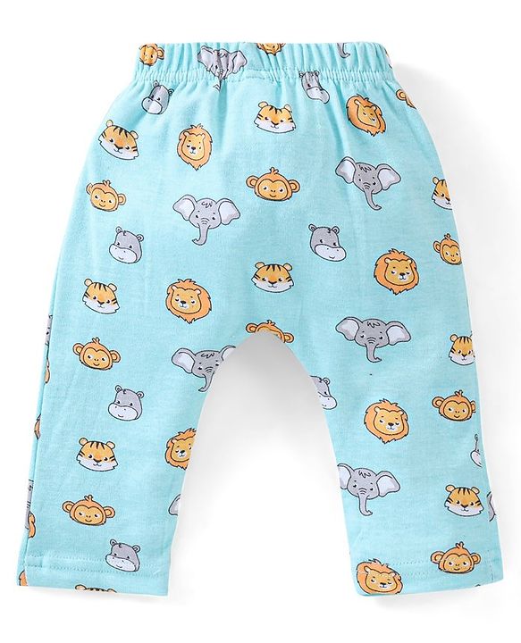 Babyhug Cotton Full Length Diaper Pants Stripes & Lion Print Pack of 3 - Blue Grey & Yellow