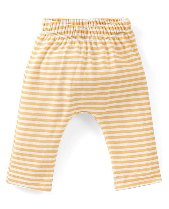 Babyhug Cotton Full Length Diaper Pants Stripes & Lion Print Pack of 3 - Blue Grey & Yellow