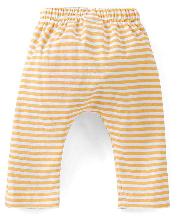 Babyhug Cotton Full Length Diaper Pants Stripes & Lion Print Pack of 3 - Blue Grey & Yellow