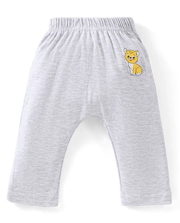Babyhug Cotton Full Length Diaper Pants Stripes & Lion Print Pack of 3 - Blue Grey & Yellow
