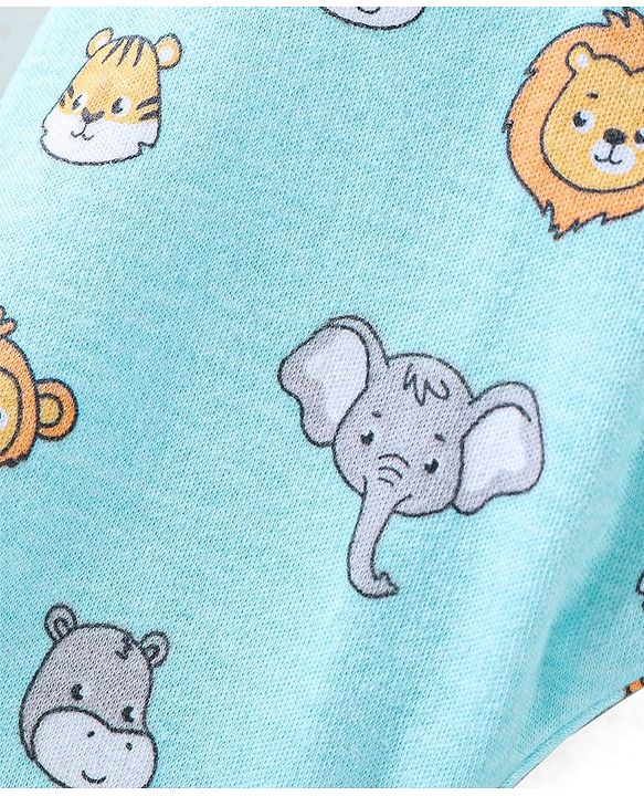 Babyhug Cotton Full Length Diaper Pants Stripes & Lion Print Pack of 3 - Blue Grey & Yellow