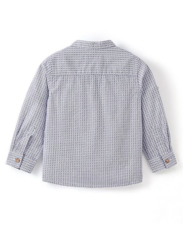 Babyhug Cotton Woven Full Sleeves Shirt with Utility Pocket & Floral Print - White & Blue