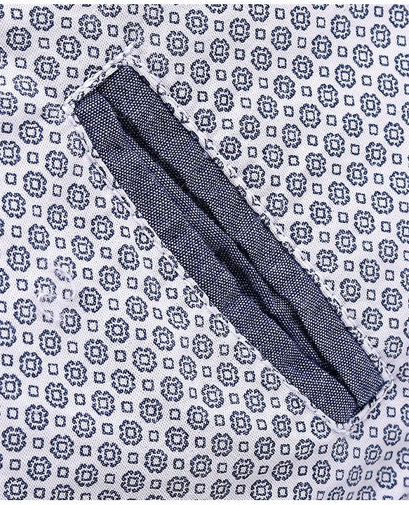 Babyhug Cotton Woven Full Sleeves Shirt with Utility Pocket & Floral Print - White & Blue
