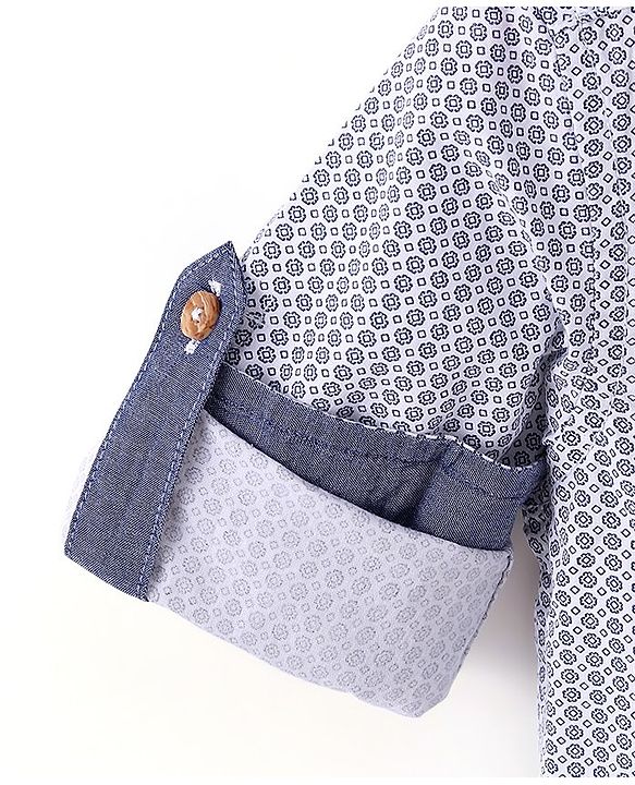 Babyhug Cotton Woven Full Sleeves Shirt with Utility Pocket & Floral Print - White & Blue