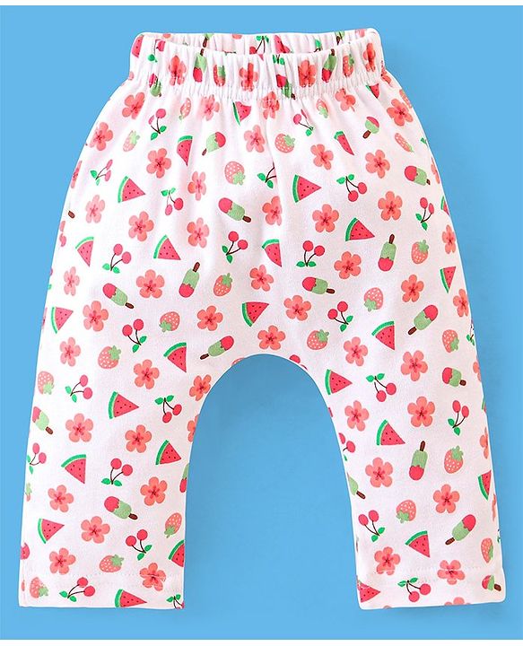 Babyhug Cotton Full Length Diaper Pants Dot & Floral Print Pack of 3- Blue Pink & White