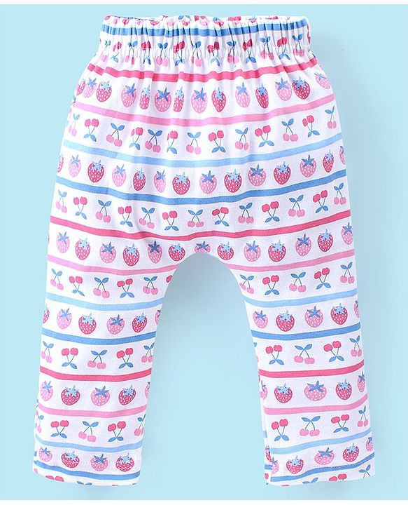 Babyhug Cotton Knee Length Diaper Pants Checks & Floral Print Pack of 3- Blue Pink & White
